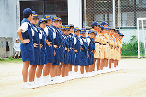 母間小運動会での少年少女消防クラブ（延期で23日に開催）