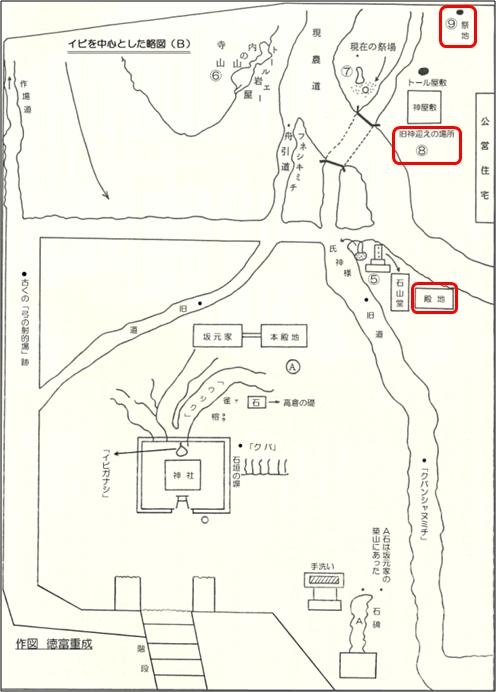 秋津神社：イビを中心とした略図